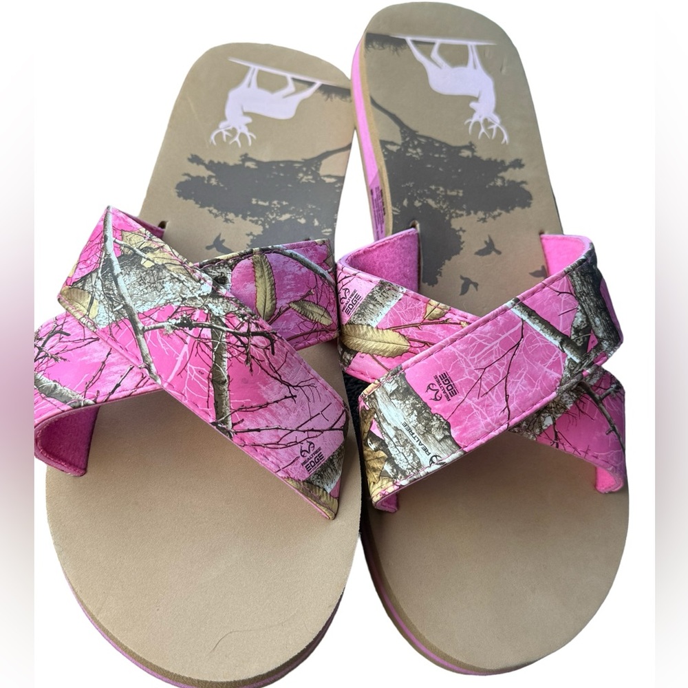 Realtree ladies pink camouflage slide sandal shoes size 9/10